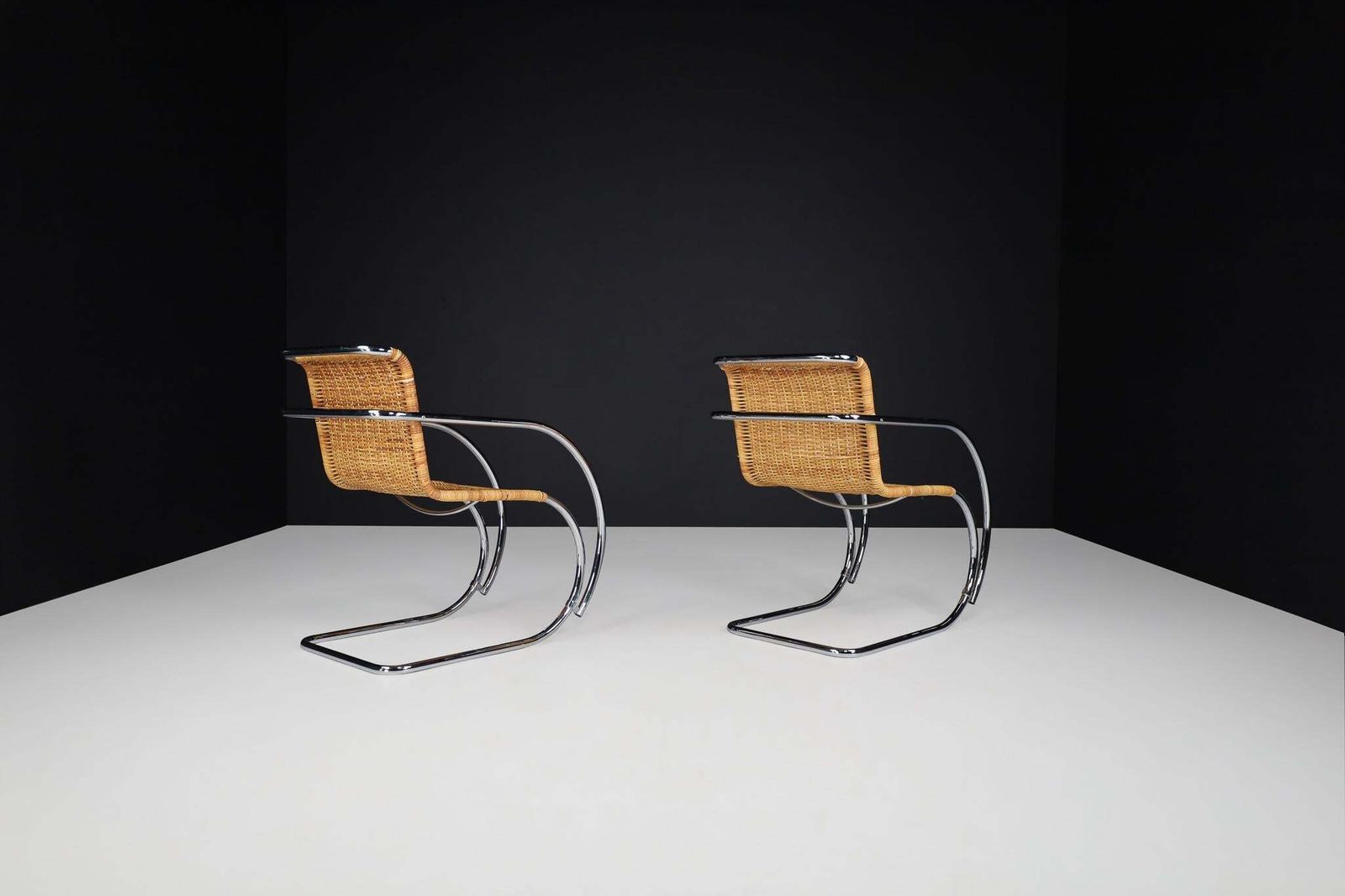 Mies Van Der Rohe Mr20 Chrome & Wicker Lounge Chairs, 1970s photo buy