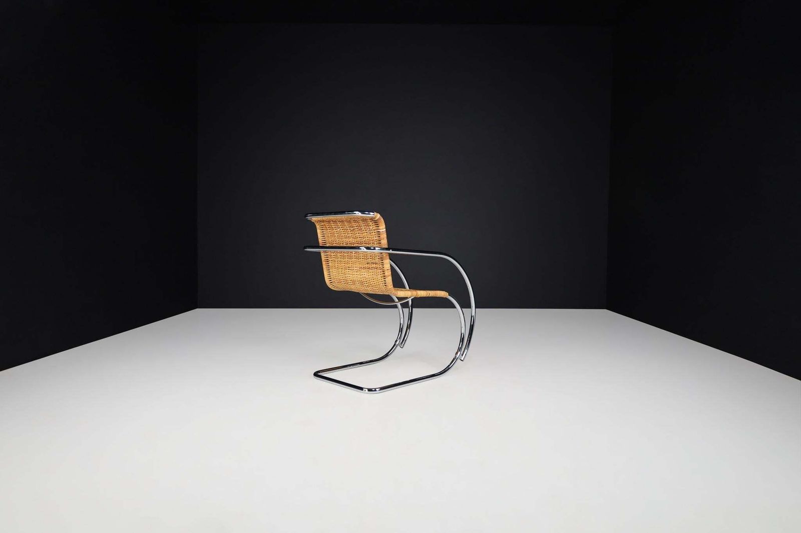 Furniture Mies Van Der Rohe Mr20 Chrome & Wicker Lounge Chairs, 1970s photo
