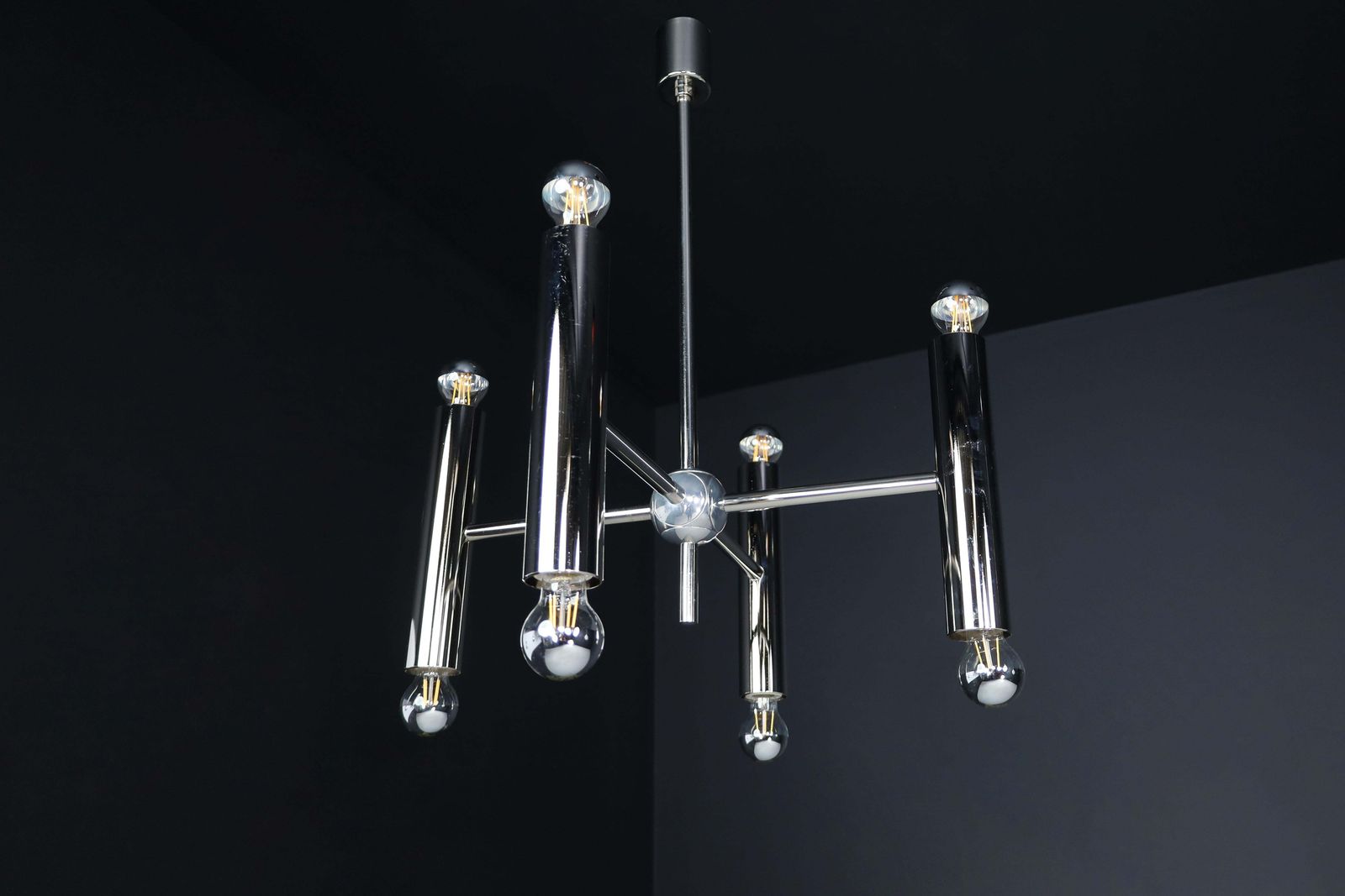 Mid Century Modern Chandelier In Polished Steel With Eight Lights, Germany 1960 photo 2309.0