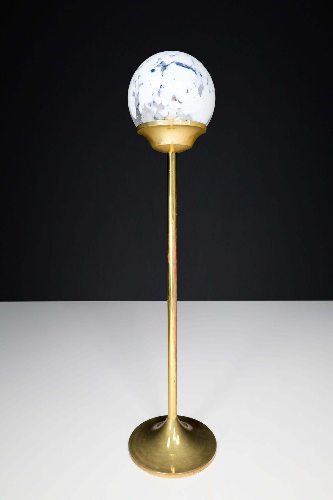 Bohemian Brass And Hand Blown Art Glass Globe Floor Lamp Czech Republic 1960s photo Lighting