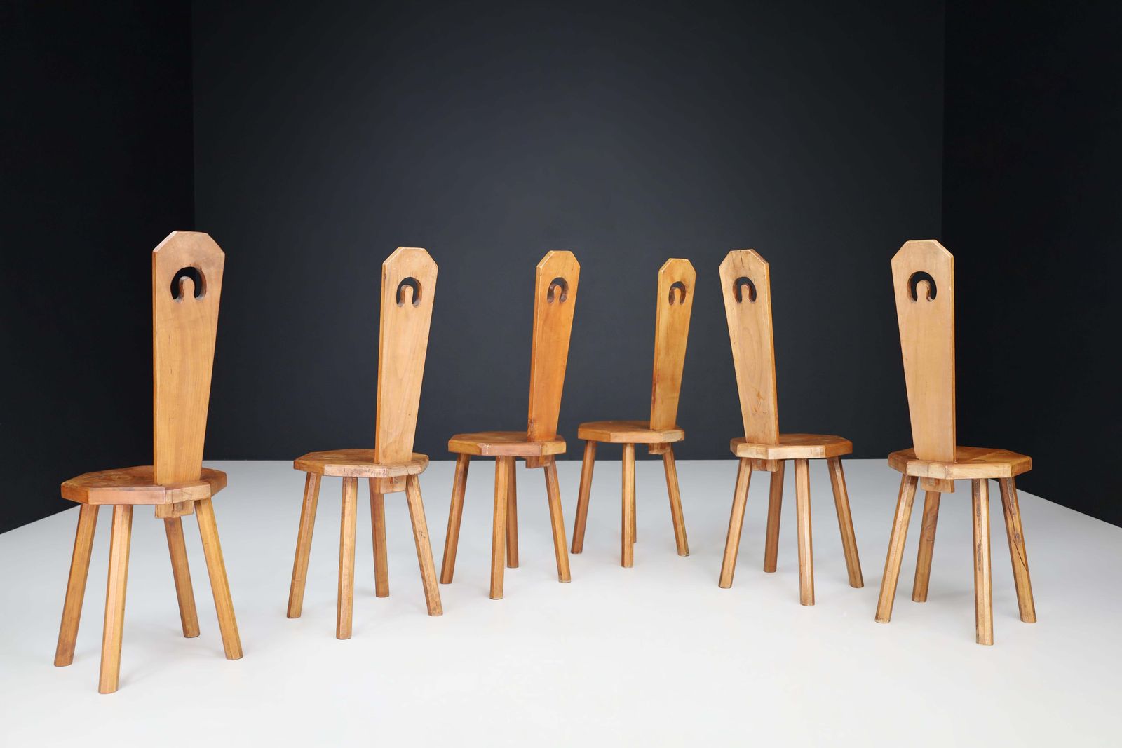 Set Of Six Sculptural French Beechwood Chairs, 1950s photo Furniture