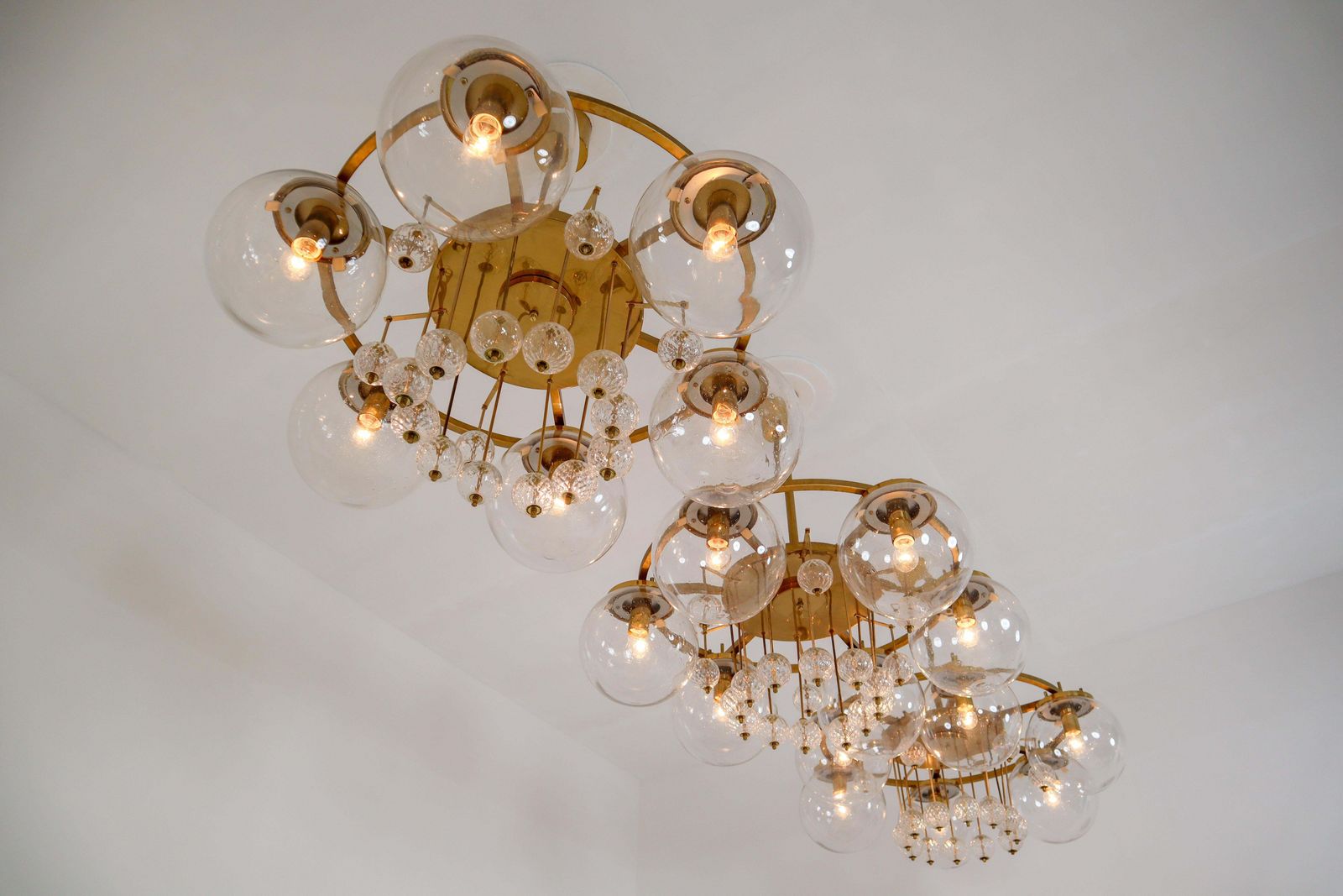 Hotel Chandelier, In Brass And Glass, Austria 1950s photo vintage