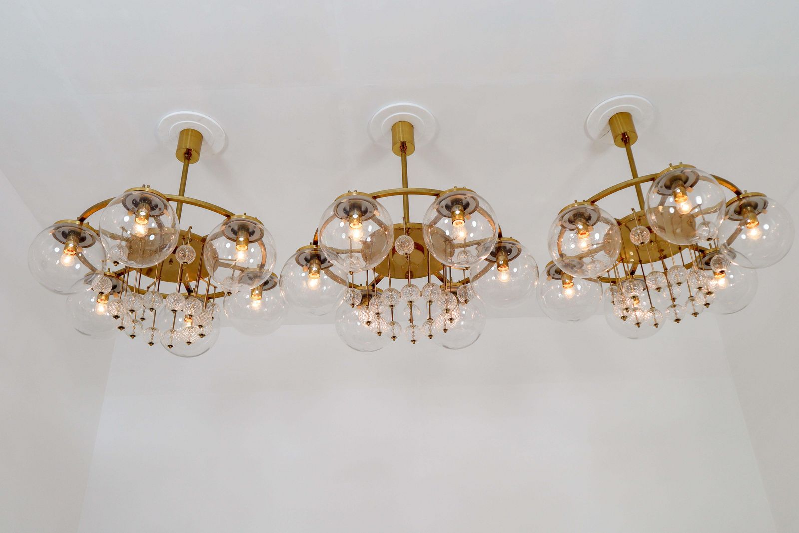 Lighting Hotel Chandelier, In Brass And Glass, Austria 1950s photo
