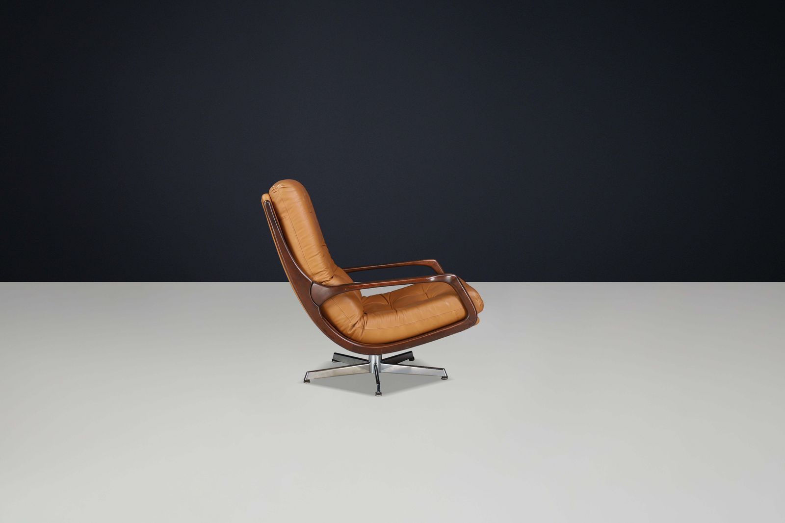 Eugen Schmidt Swivel Lounge Chair And Ottoman In Cognac Leather, Germany, 1970s photo buy