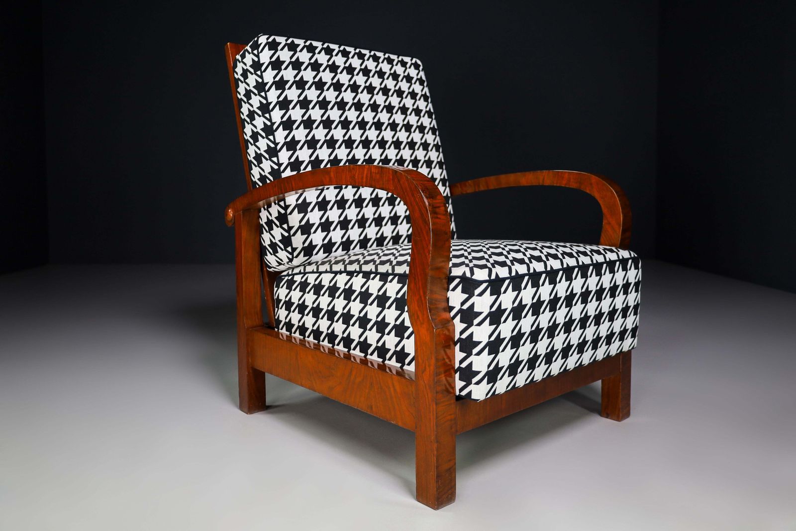 Art Deco Armchairs In Walnut And Reupholstered Fabric, Praque 1930s photo for sale