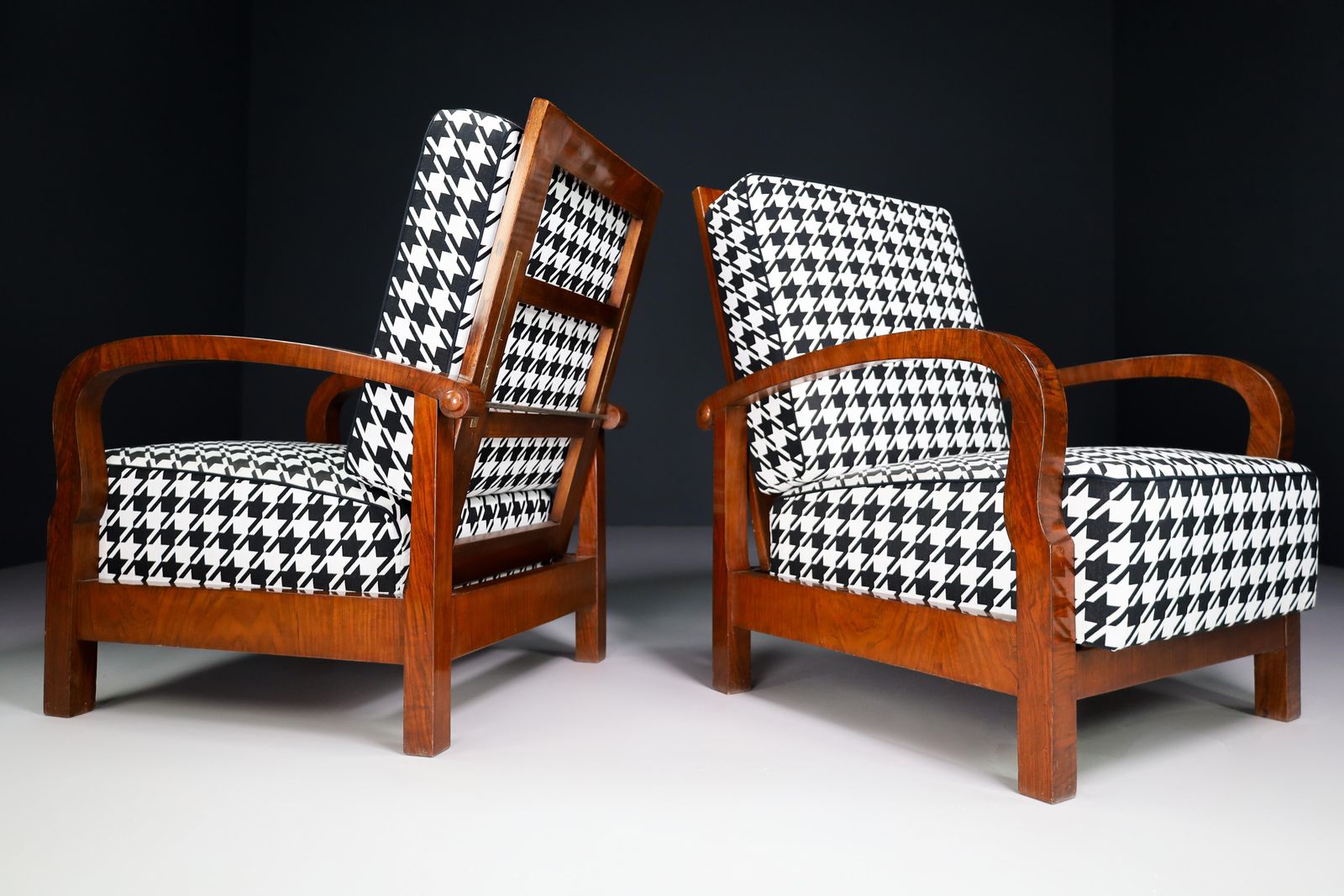 Art Deco Armchairs In Walnut And Reupholstered Fabric, Praque 1930s photo Furniture