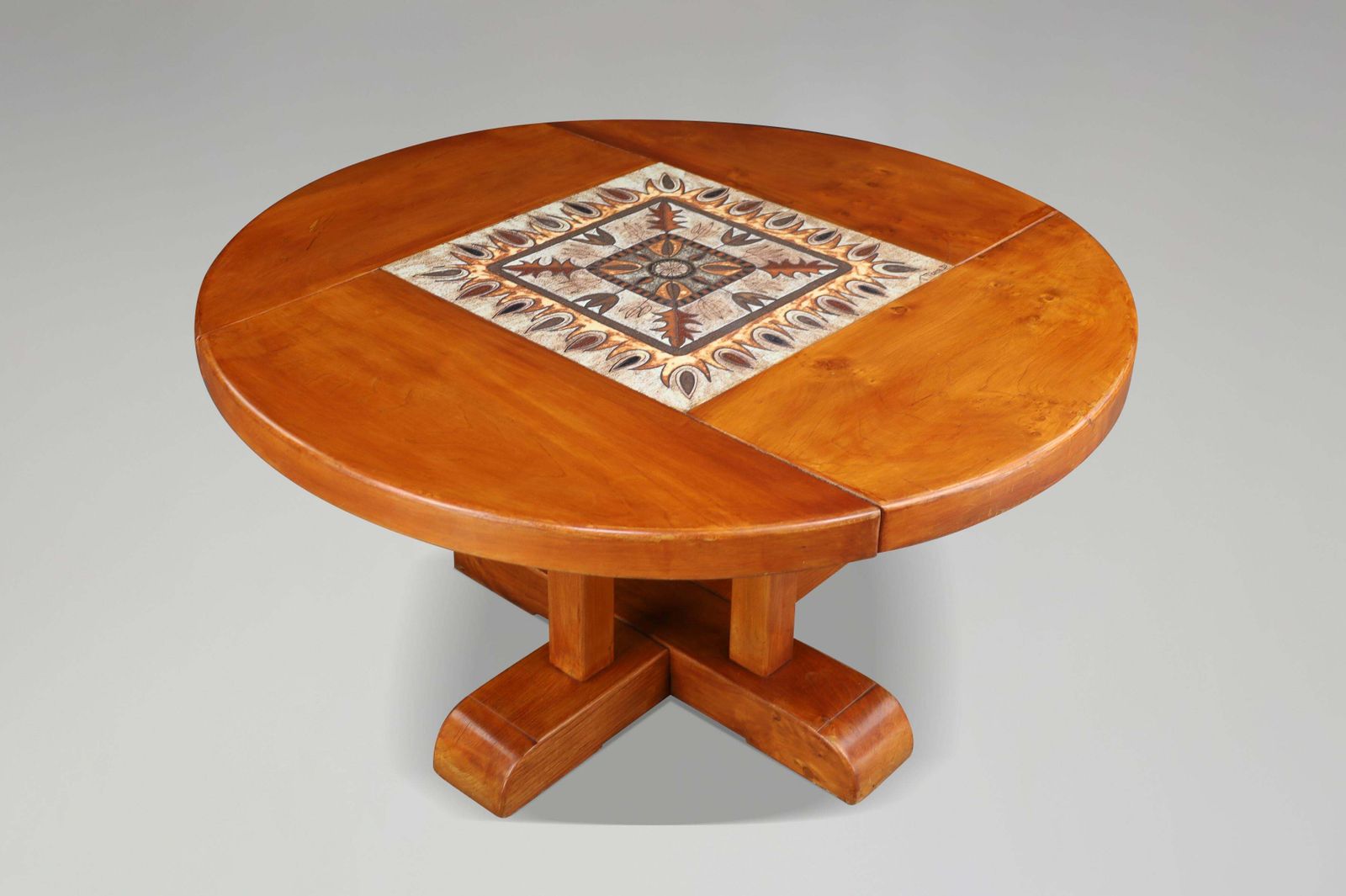Mid Century French Elm And Ceramic Dining Table By A. Picard, 1970s photo furniture