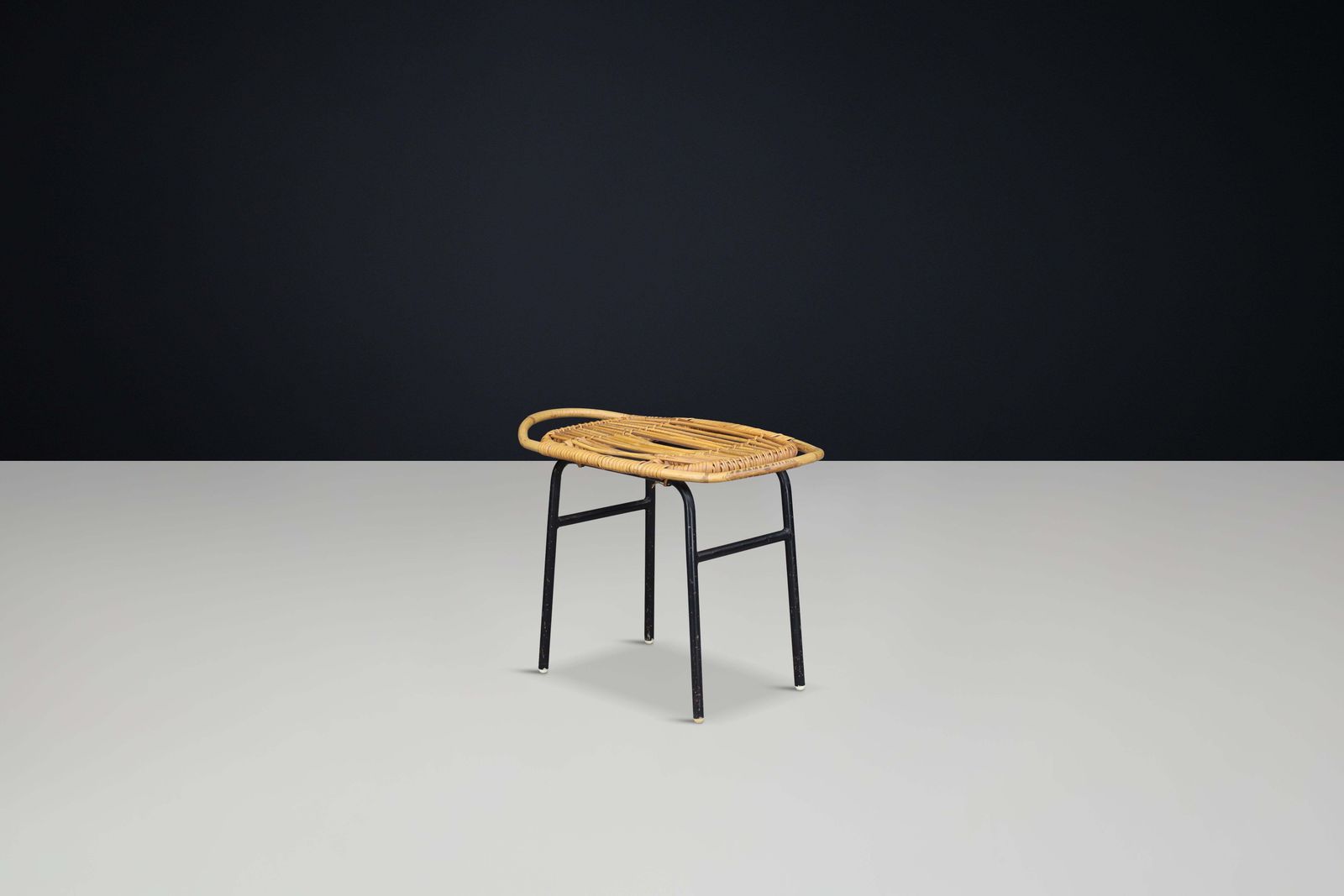 Modern Rattan And Bamboo Black Lacquered Side Table, France, 1950s — 3 Available photo for sale