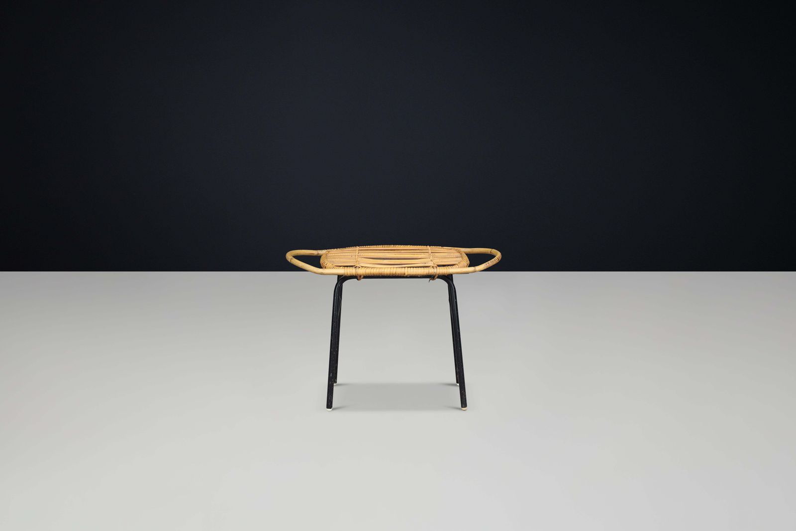 Modern Rattan And Bamboo Black Lacquered Side Table, France, 1950s — 3 Available photo Furniture