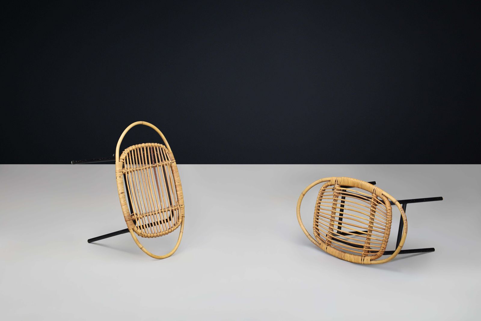 Furniture Modern Rattan And Bamboo Black Lacquered Side Table, France, 1950s — 3 Available photo