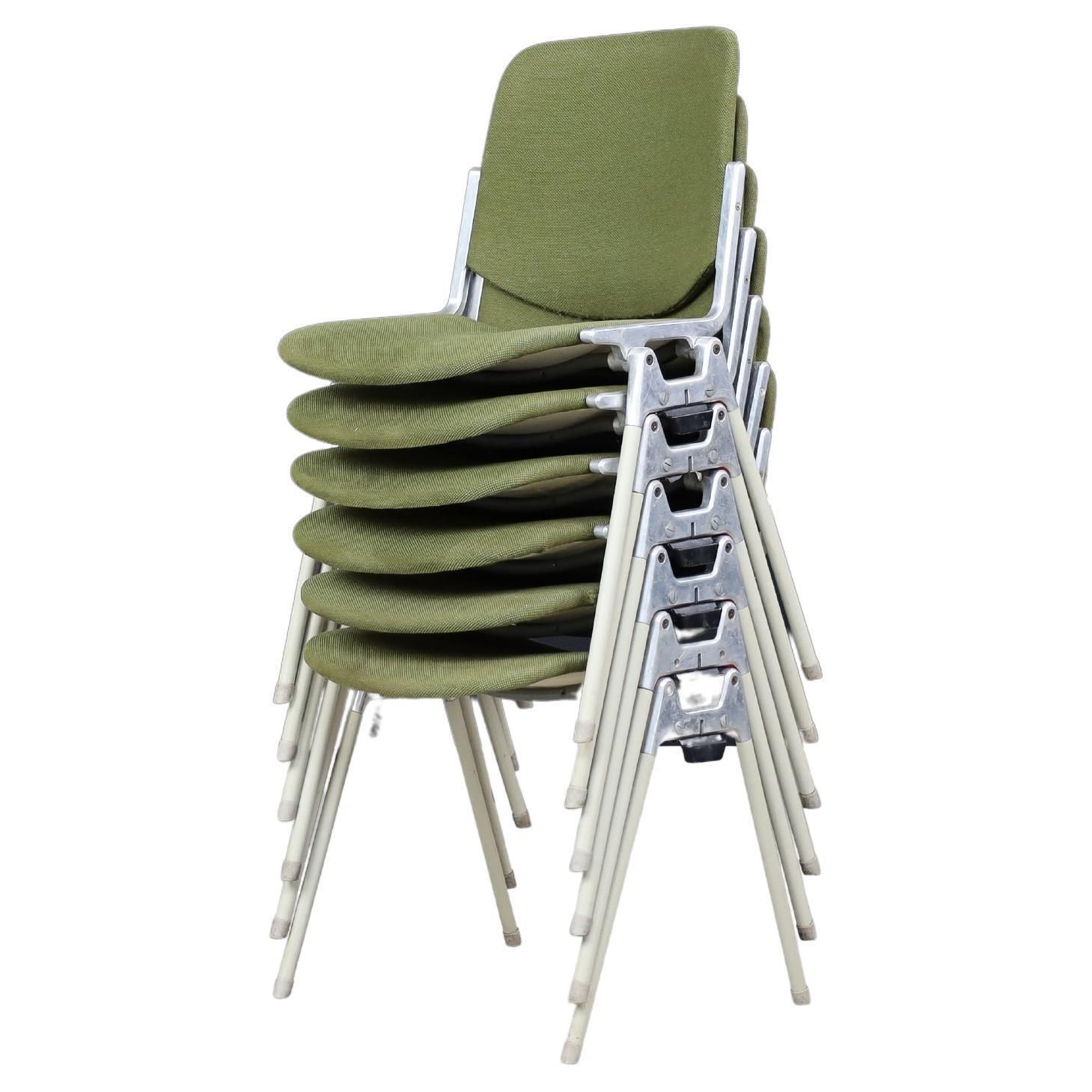 Mid Century Modern Giancarlo Piretti Chairs For Castelli In Forest Green Fabric