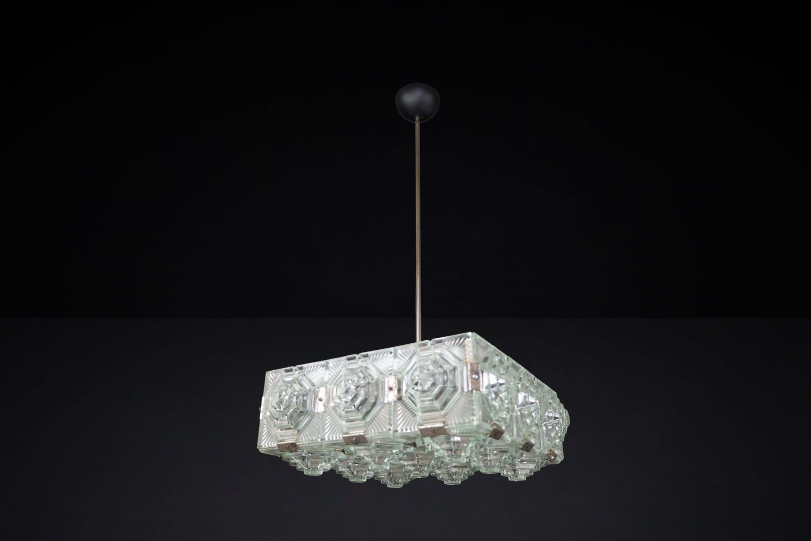 photo furniture Bohemian Mid Century Modern Glass & Chrome Chandelier, Czechoslovakia, 1970s