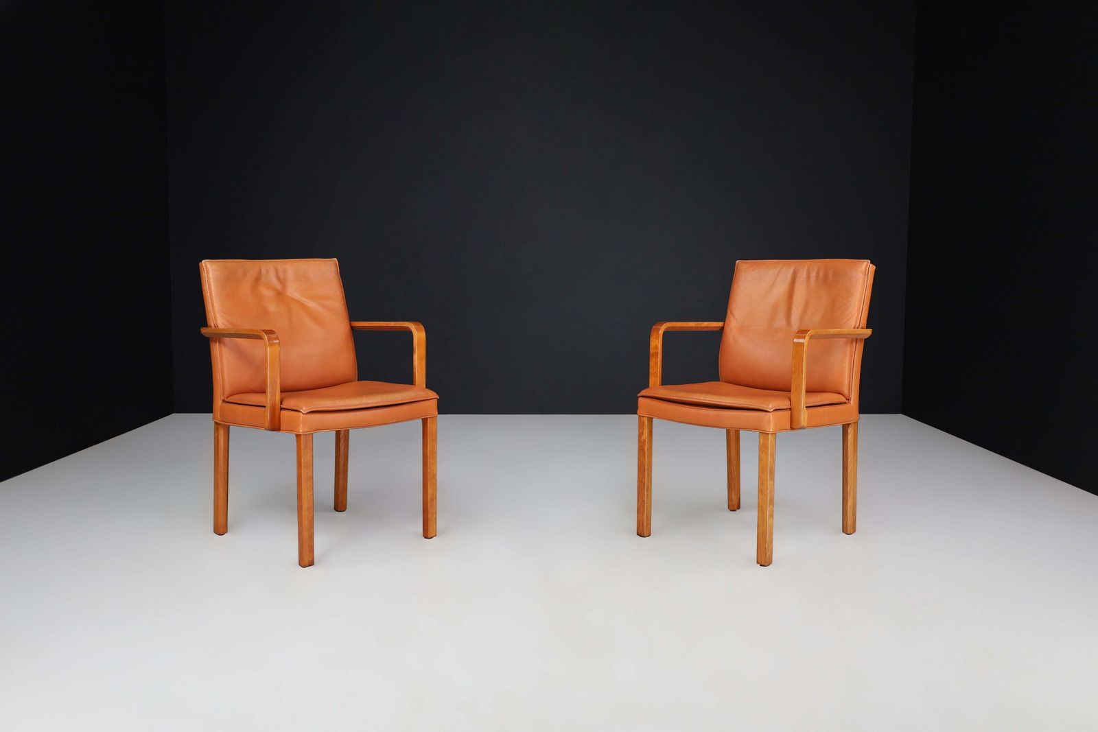 Walter Knoll Pair Of Two Arm Chairs In Bentwood And Cognac Leather, Germany 1970 photo furniture