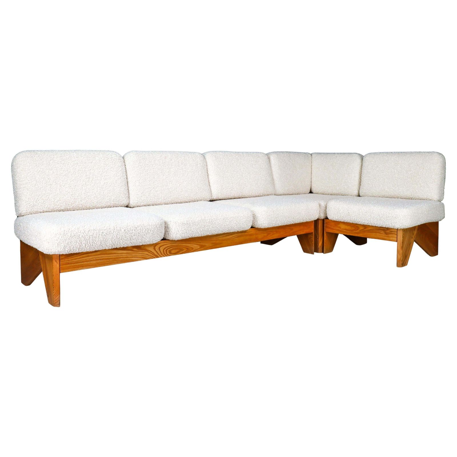 Mid Century Modern Modular Sofa In Elmwood And Bouclé, France, 1970s