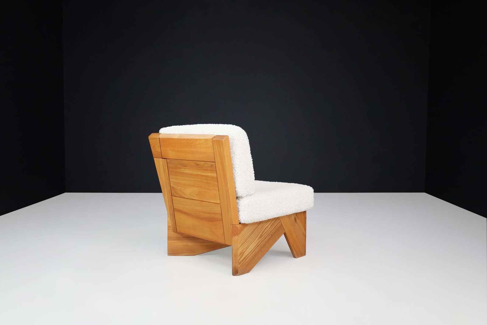 photo furniture Mid Century Modern Modular Sofa In Elmwood And Bouclé, France, 1970s