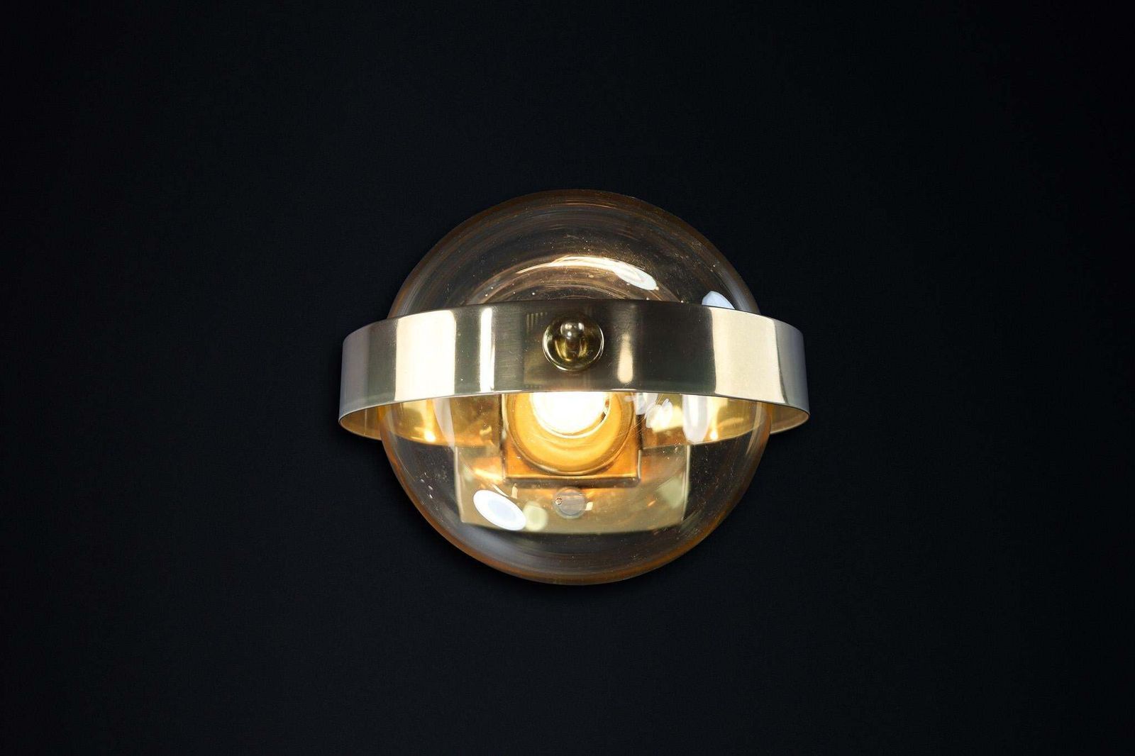 photo for sale Mid Century Modern Brass And Art Glass Sconce By Preciosa, Czech Rupublic 1950s
