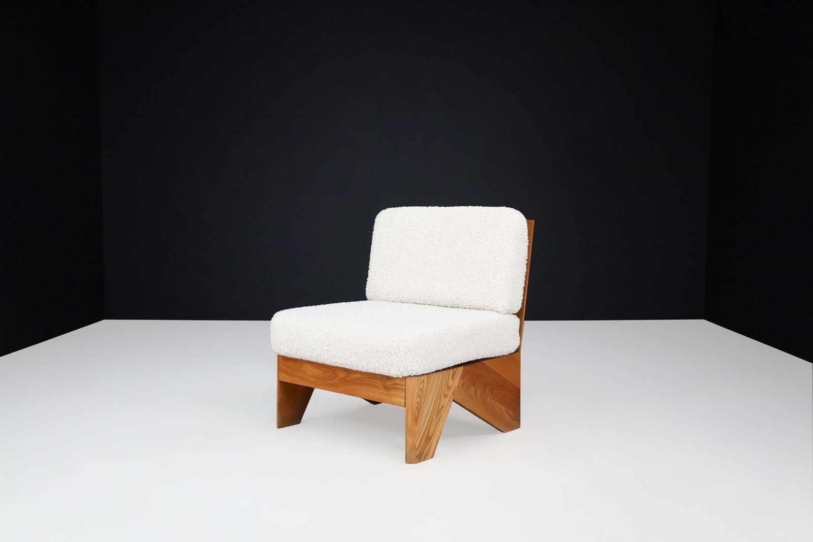 photo vinterior Mid Century Modern Modular Sofa In Elmwood And Bouclé, France, 1970s
