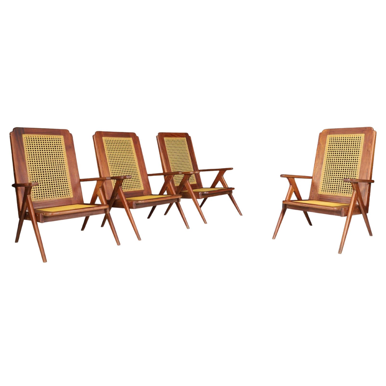 Lounge Chairs With Mahogany Structure And Webbing, France 1950s