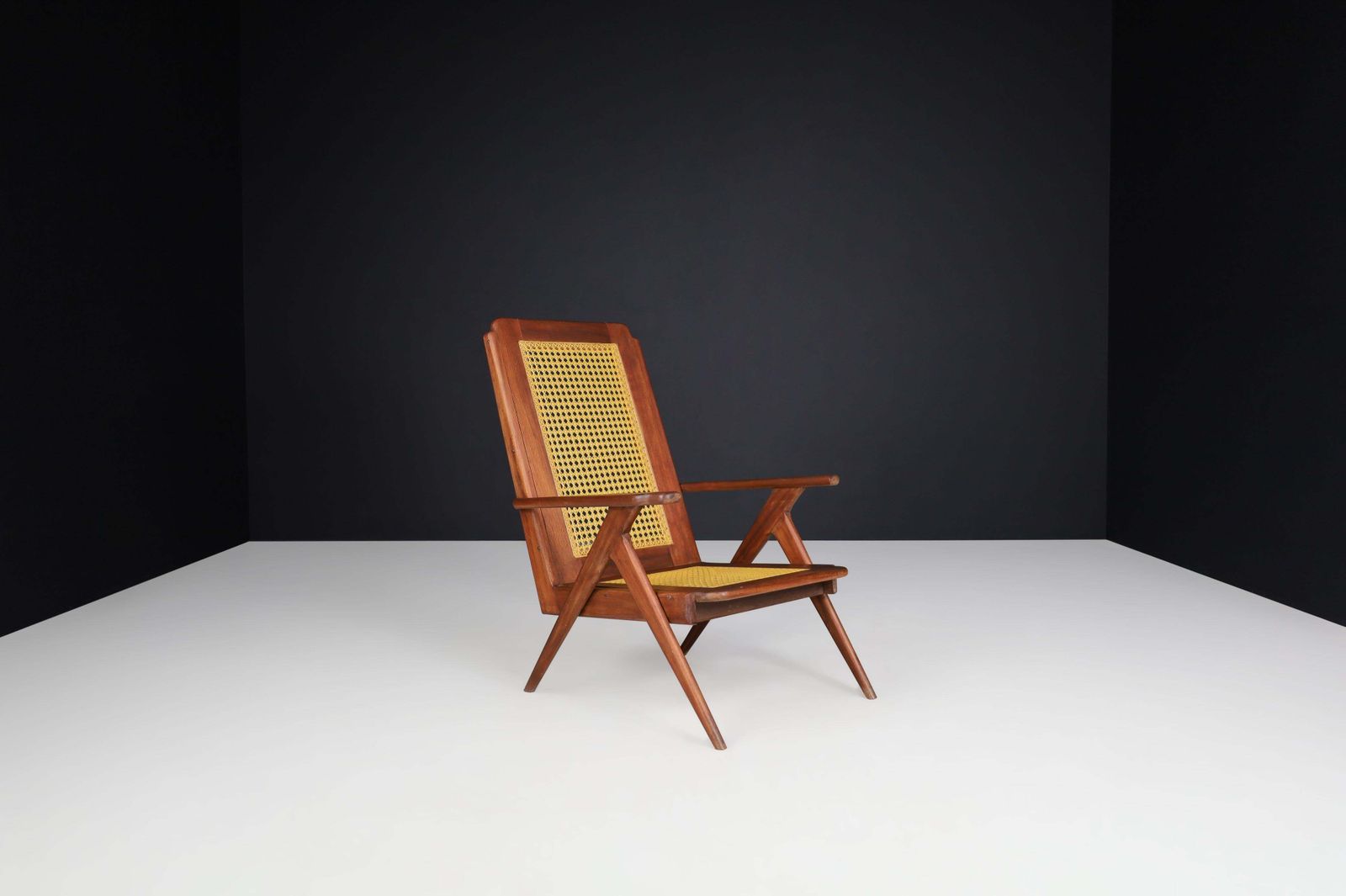 Lounge Chairs With Mahogany Structure And Webbing, France 1950s photo Furniture