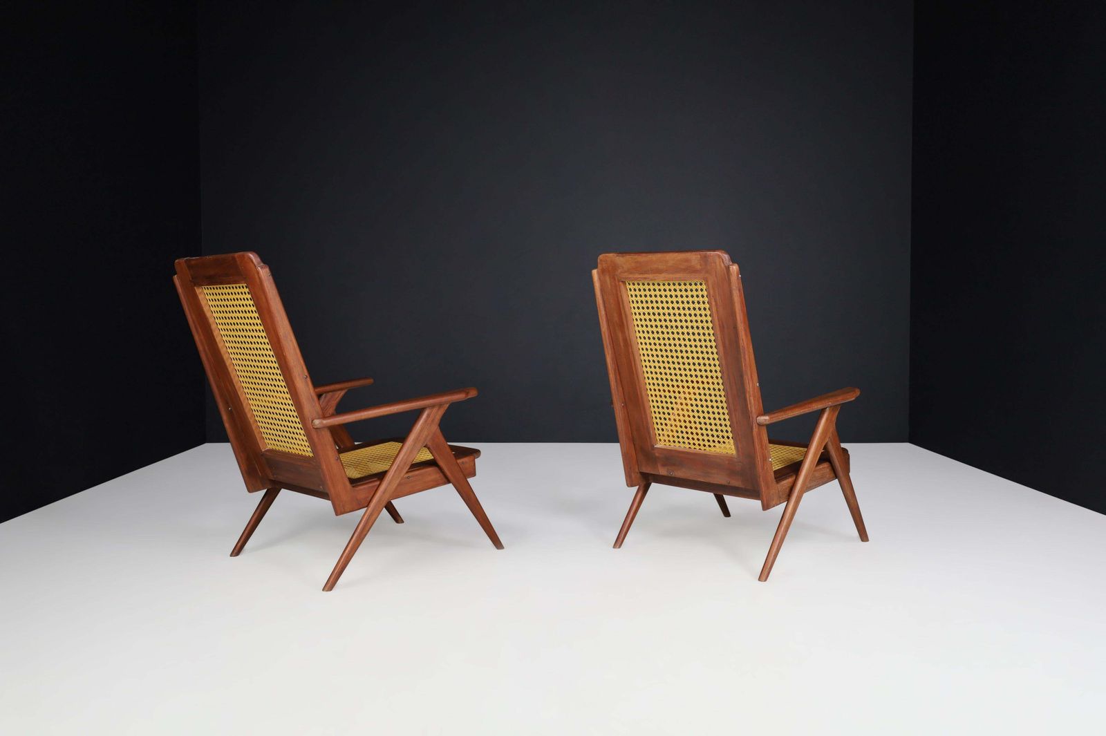 photo vintage Lounge Chairs With Mahogany Structure And Webbing, France 1950s