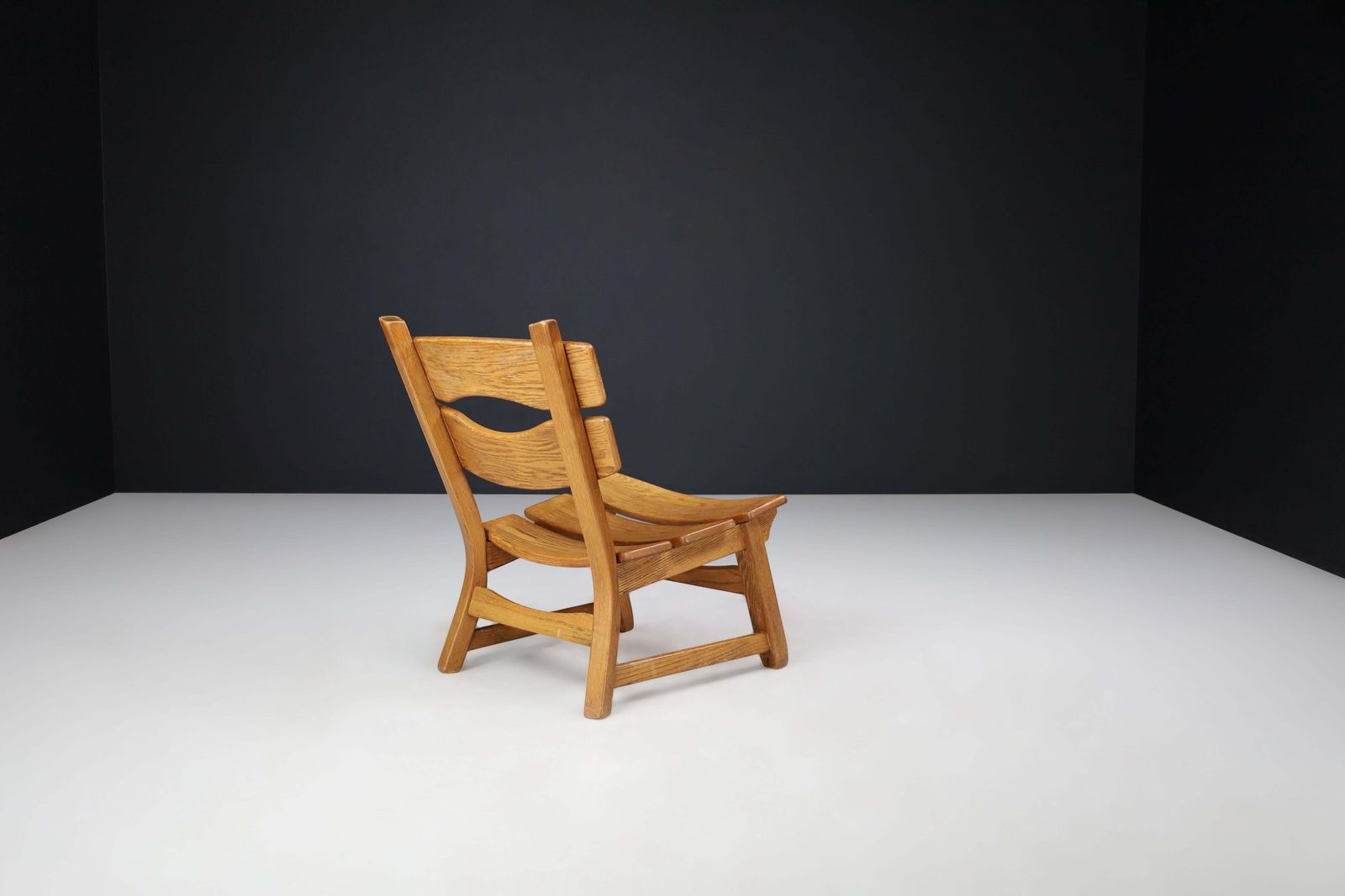Sculptural Brutalist Lounge Chair In Blond Oak, France, 1960s photo Furniture