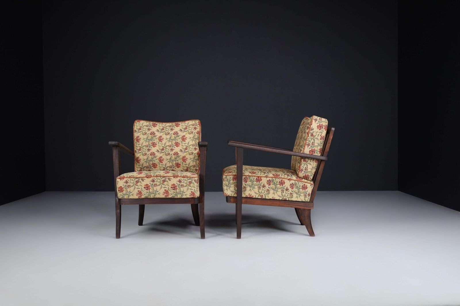 Armchairs With Floral Upholstery, France 1950s photo Furniture