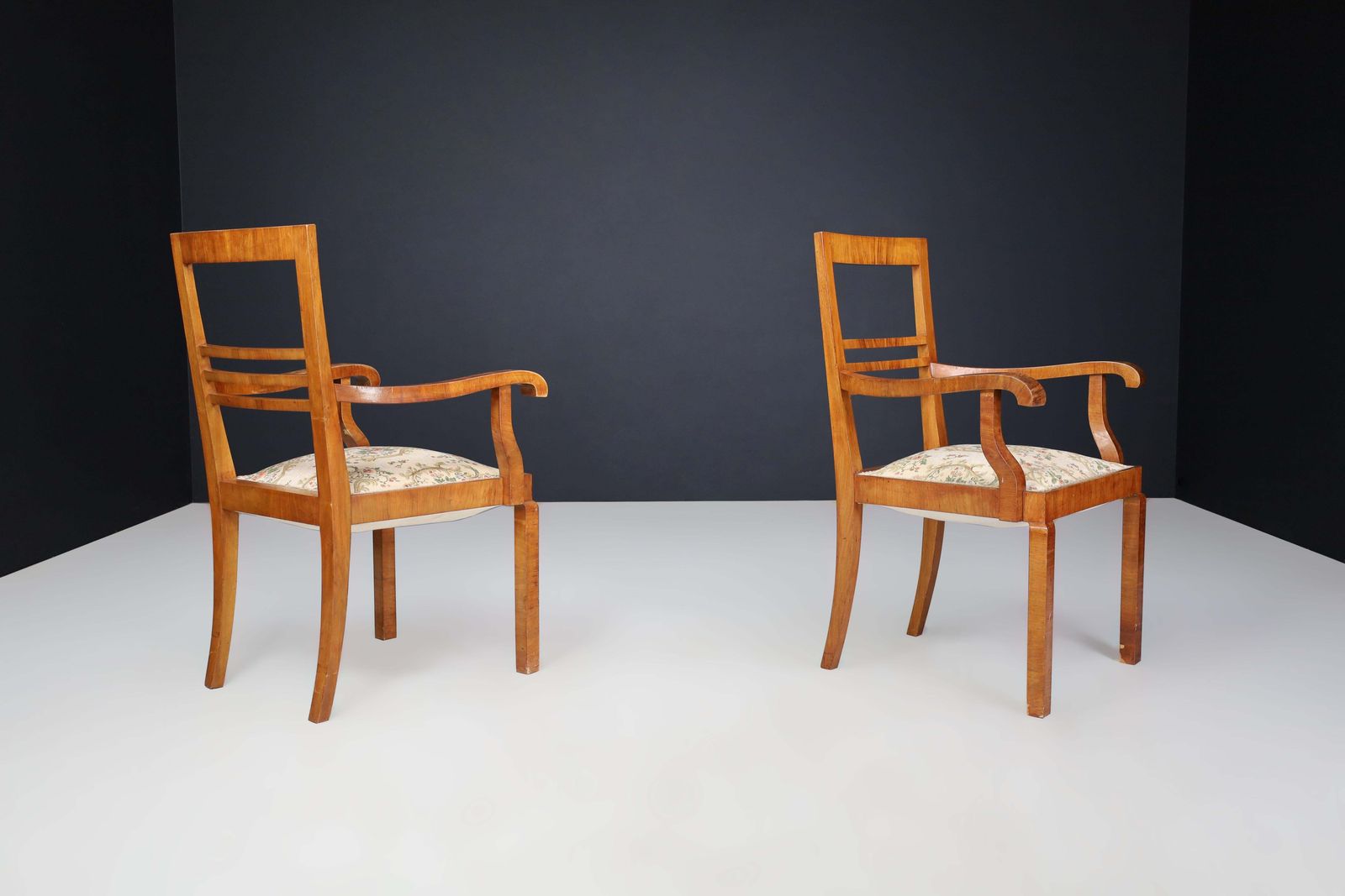 Walnut Art Deco Armchairs Featuring Original Floral Upholstery, Cz 1930 photo 2373.0