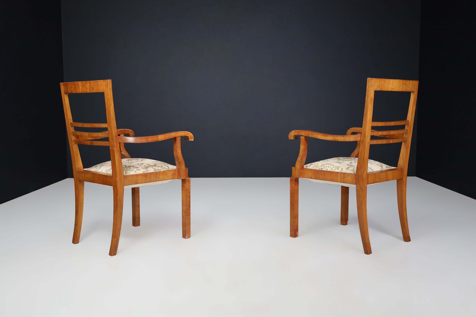 photo furniture Walnut Art Deco Armchairs Featuring Original Floral Upholstery, Cz 1930
