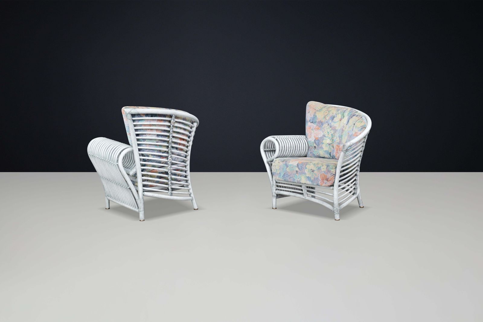 Pair Of Modern Rattan And Bamboo Lounge Chairs By Flechtatelier Schütz, Germany photo vintage