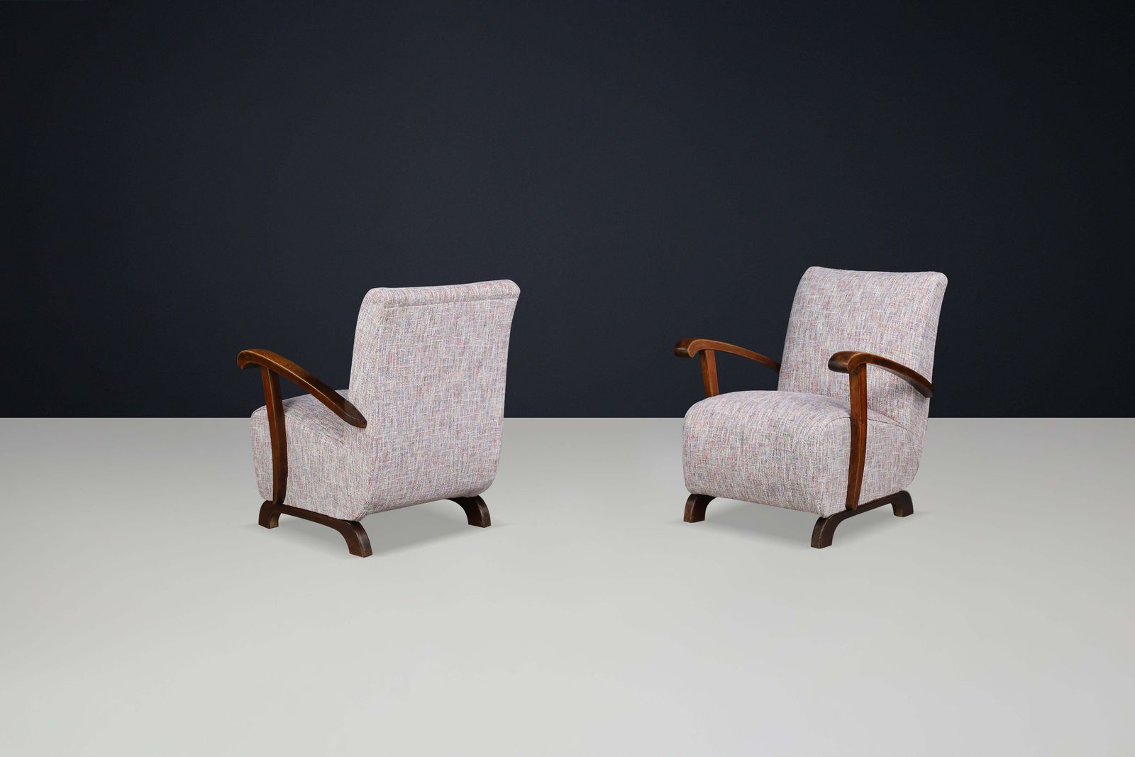 Art Deco Lounge Chairs In Patinated Beechwood And Multicolor Fabric, Cz 1940s photo buy