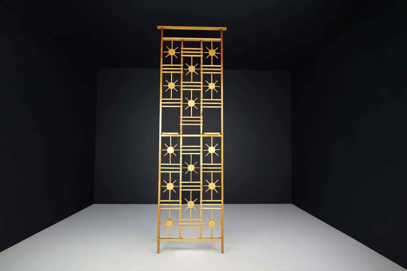 French Pine Room Divider With Sunburst Accents, 1960s photo furniture