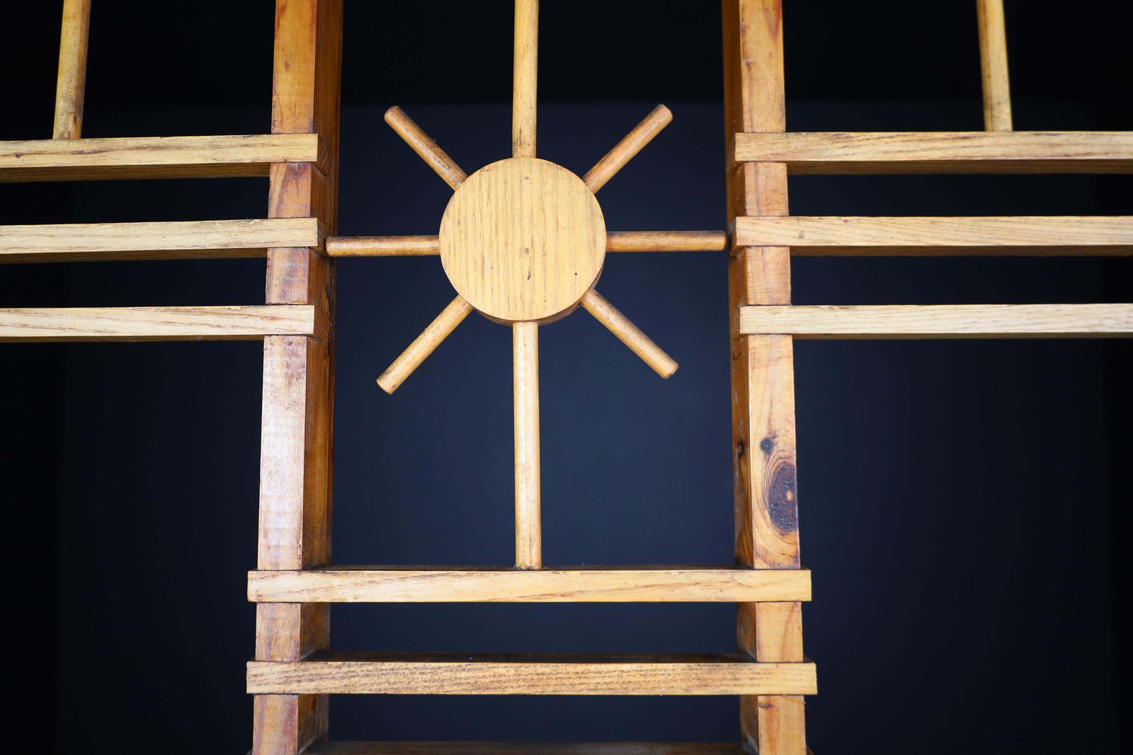 French Pine Room Divider With Sunburst Accents, 1960s photo vintage
