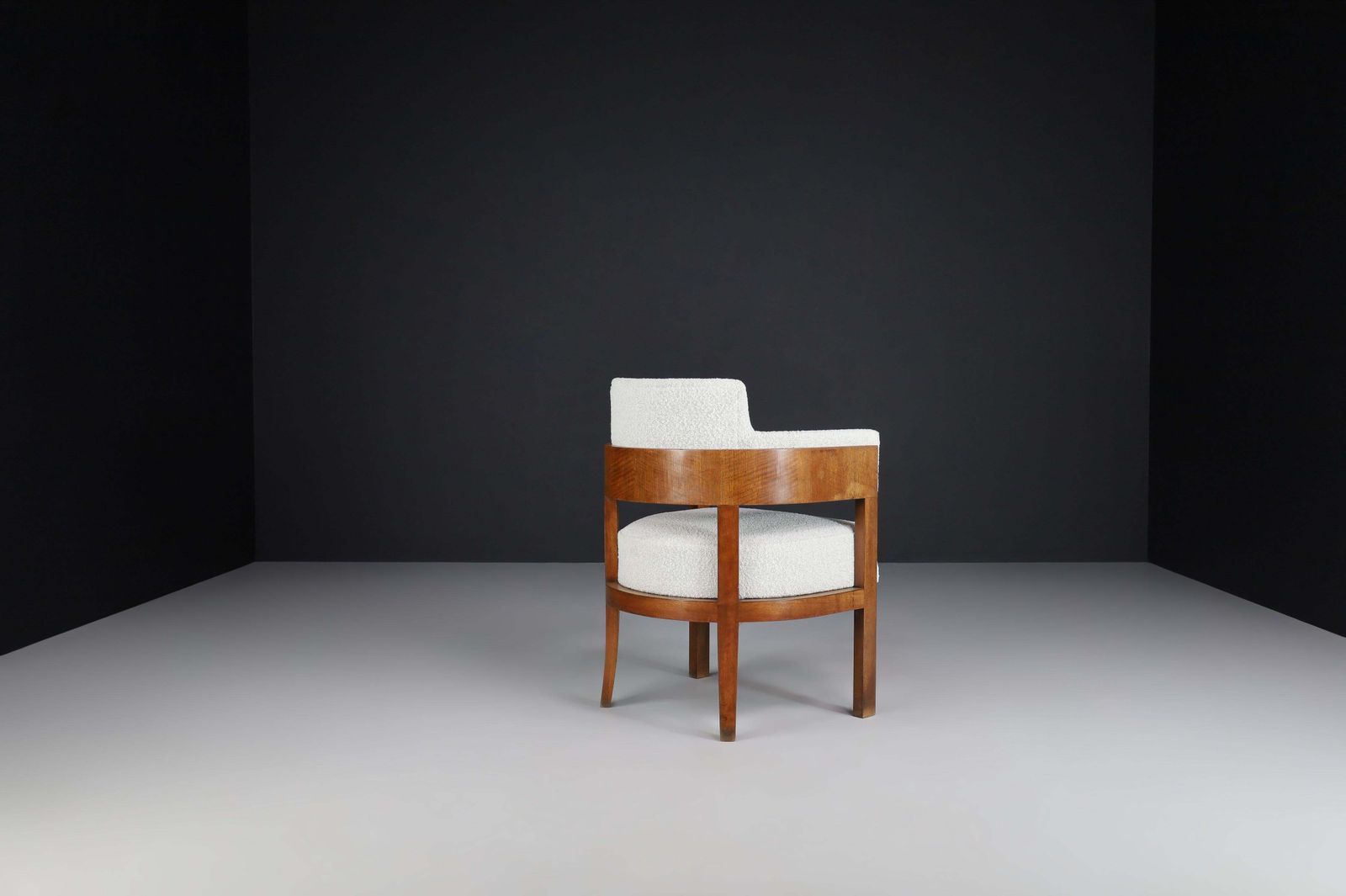 Art Deco Armchair In Bouclé Upholstery, Walnut, Prague, 1930s photo buy