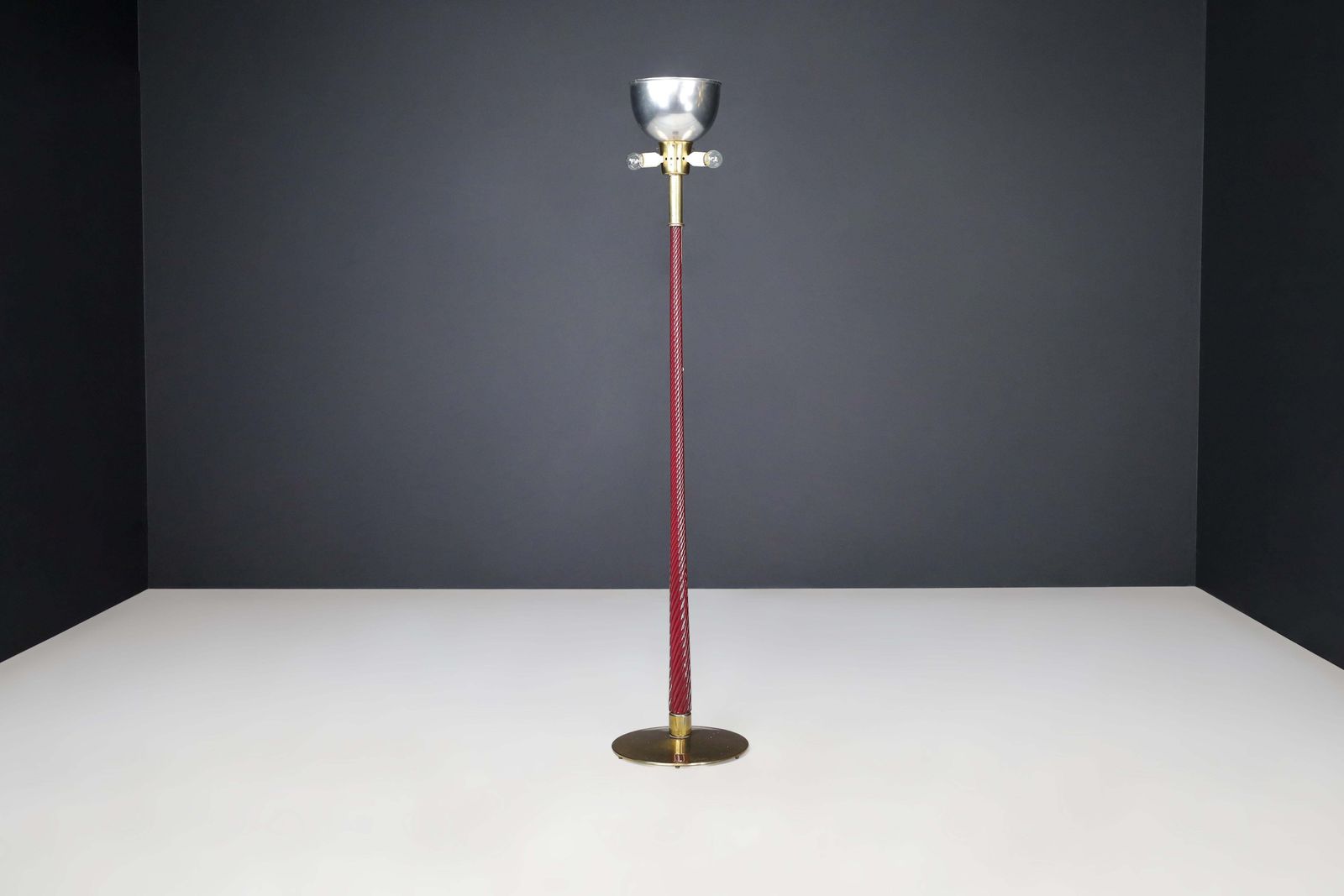 J.T. Kalmar Floor Lamp In Brass And Ruby Glass Rod, Austria, 1960s photo furniture