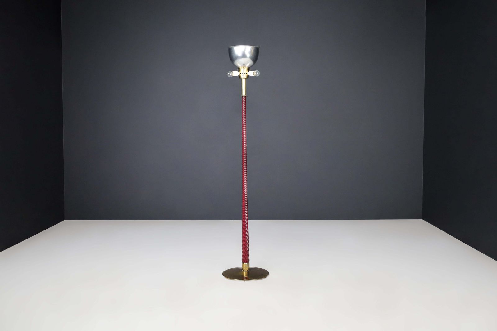 photo furniture J.T. Kalmar Floor Lamp In Brass And Ruby Glass Rod, Austria, 1960s