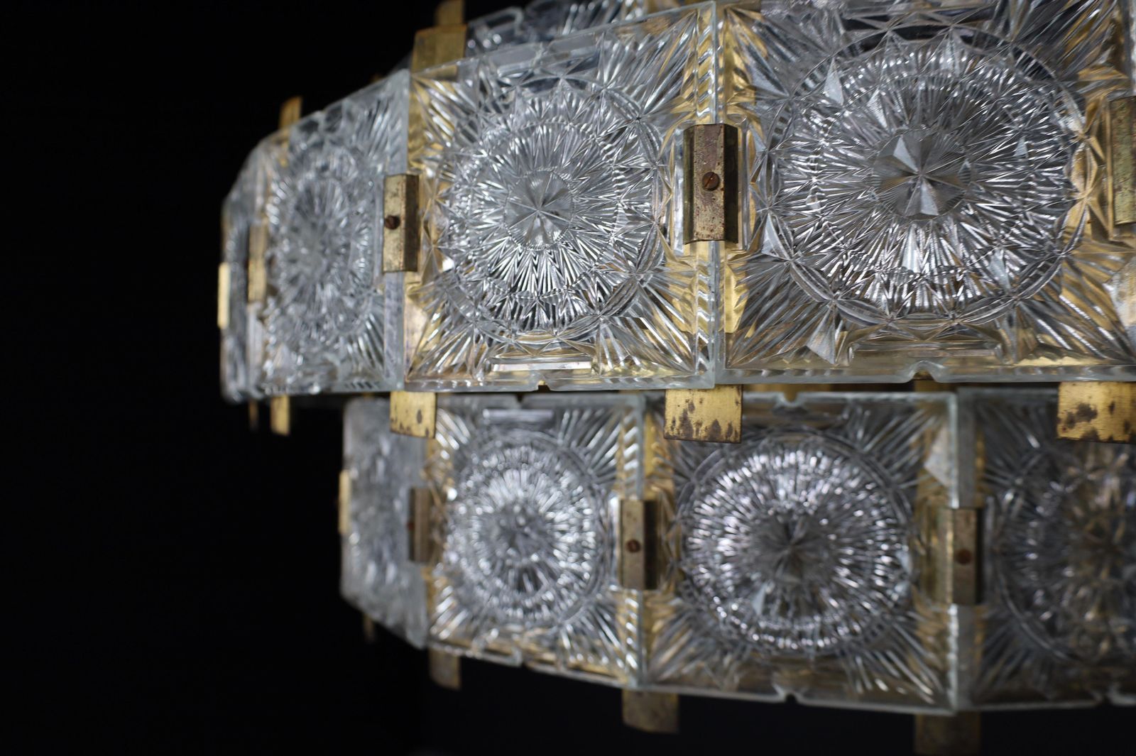 Large Extravagant Chandelier With Patinated Brass Fixture, Praque, 1960s photo Lighting