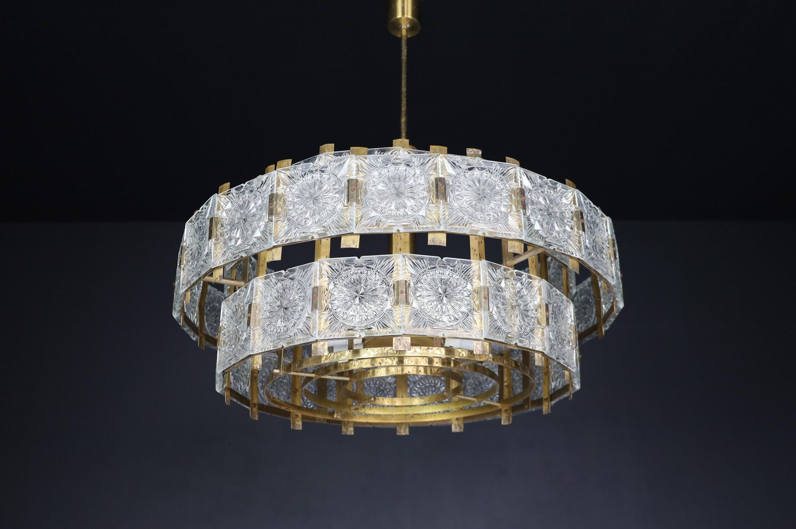 photo furniture Large Extravagant Chandelier With Patinated Brass Fixture, Praque, 1960s
