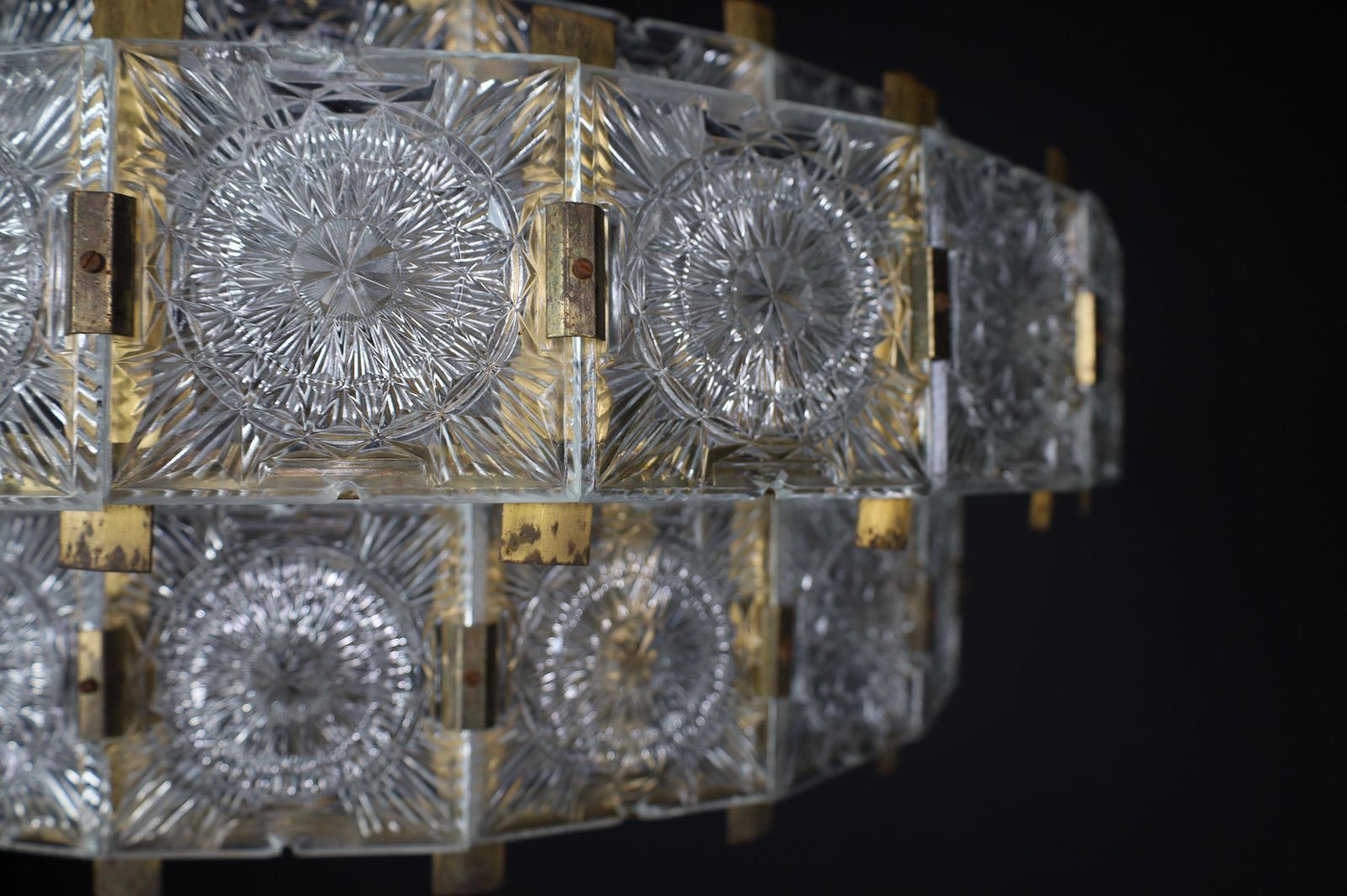 photo for sale Large Extravagant Chandelier With Patinated Brass Fixture, Praque, 1960s