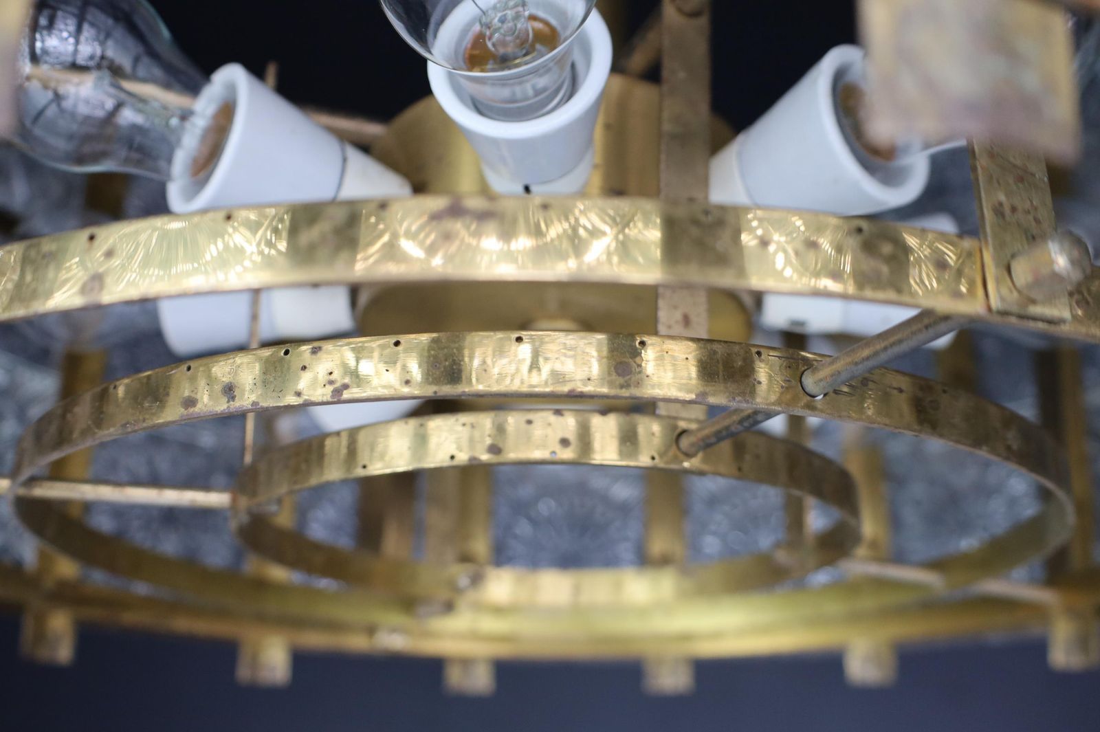 3760.0 Large Extravagant Chandelier With Patinated Brass Fixture, Praque, 1960s photo