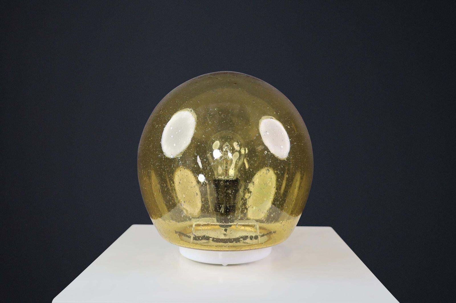 Mid Century Golden/Yellow Murano Glass Table Lamp, Italy 1970s photo furniture