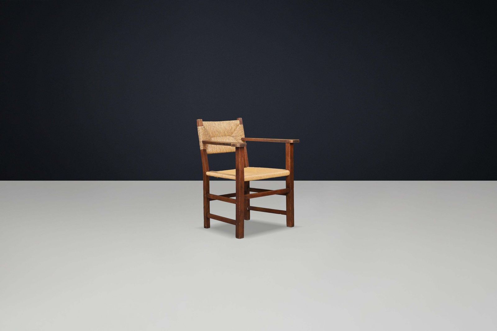 Rustic French Provincial Oak And Rush Armchair, 1940s photo furniture