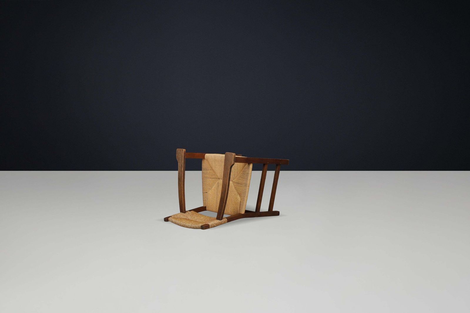 Furniture Rustic French Provincial Oak And Rush Armchair, 1940s photo