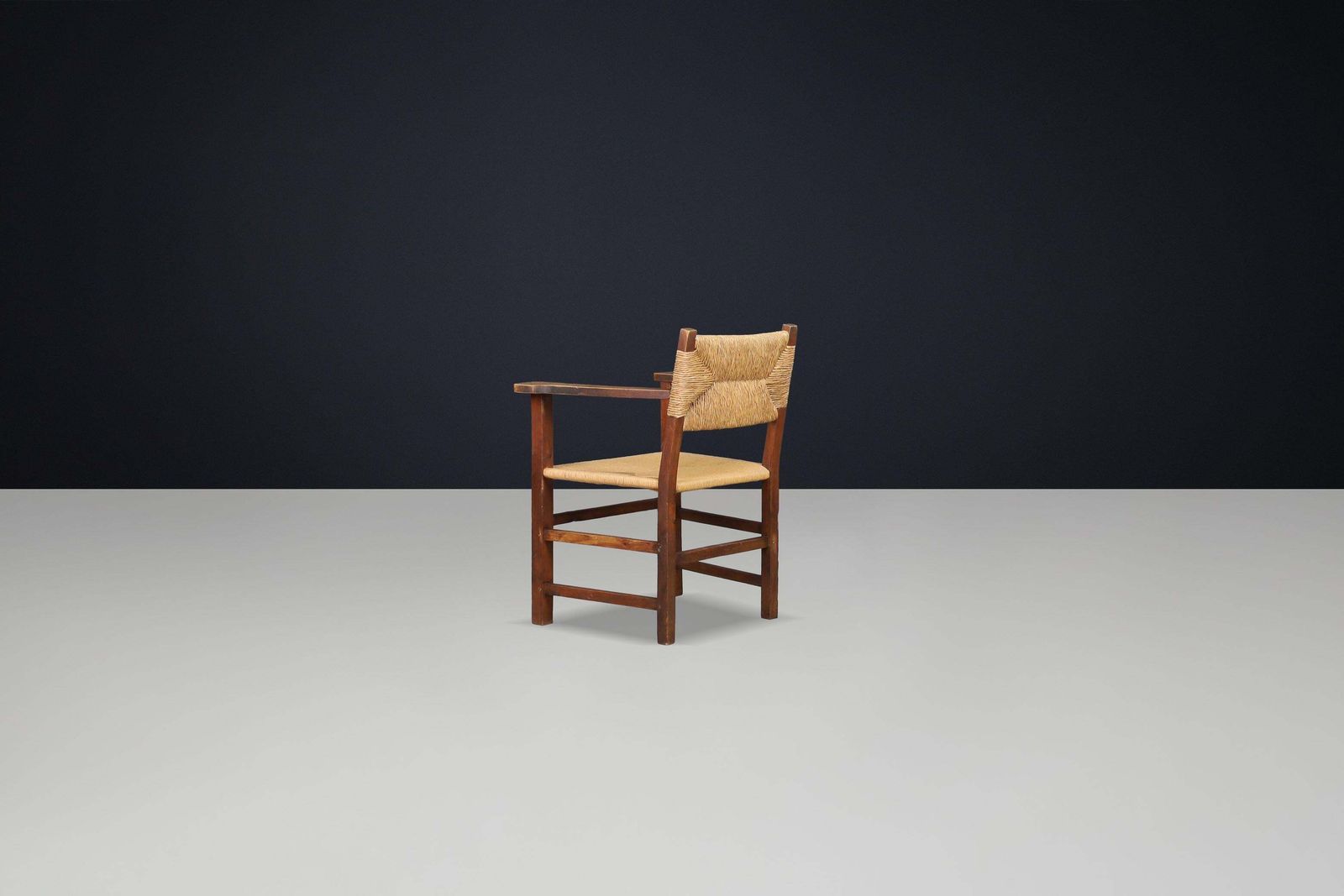 1506.0 Rustic French Provincial Oak And Rush Armchair, 1940s photo
