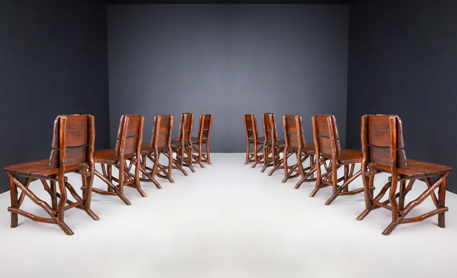 Organic Pine Wood Dining Room Chairs Set Of Ten, France 1960s photo for sale