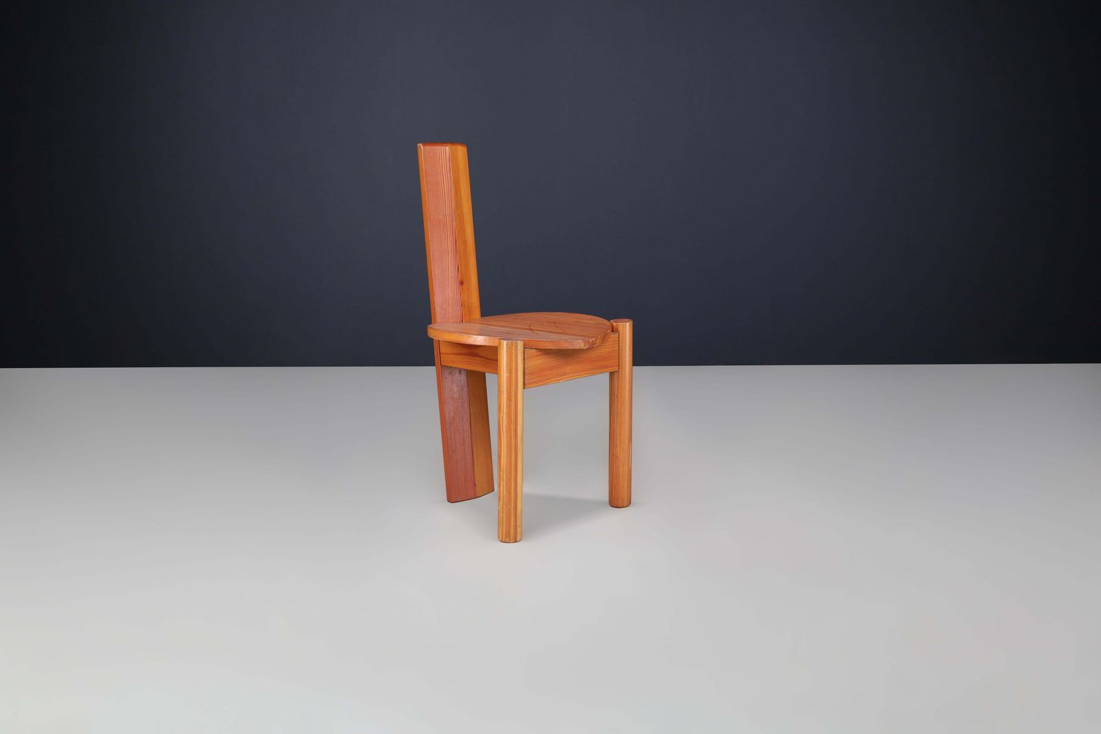 Set Of 8 Italian Postmodern Sculptural Pine Dining Chairs, 1970s photo for sale