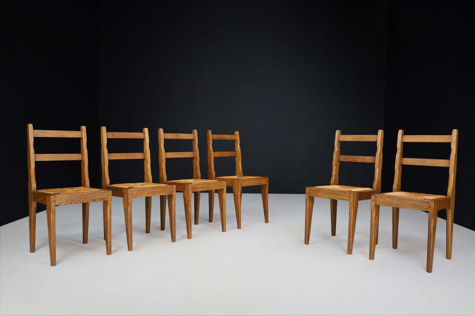 Midcentury Dinning Room Chairs In Oak And Rush Made In France 1960 photo furniture