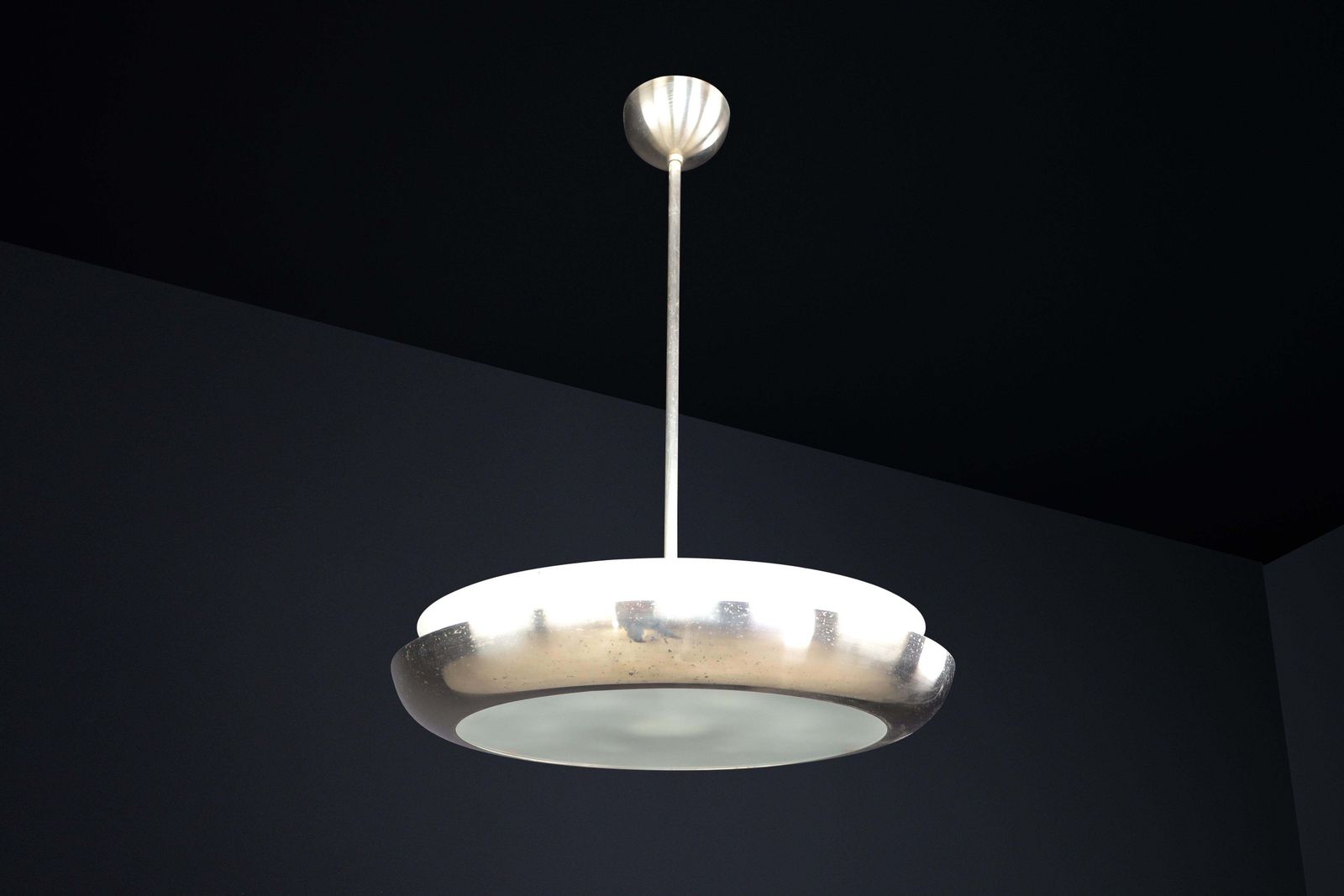Josef Hurka For Napako, Pendant, Patinated Chrome, Metal, Glass, Cz 1940s photo Lighting