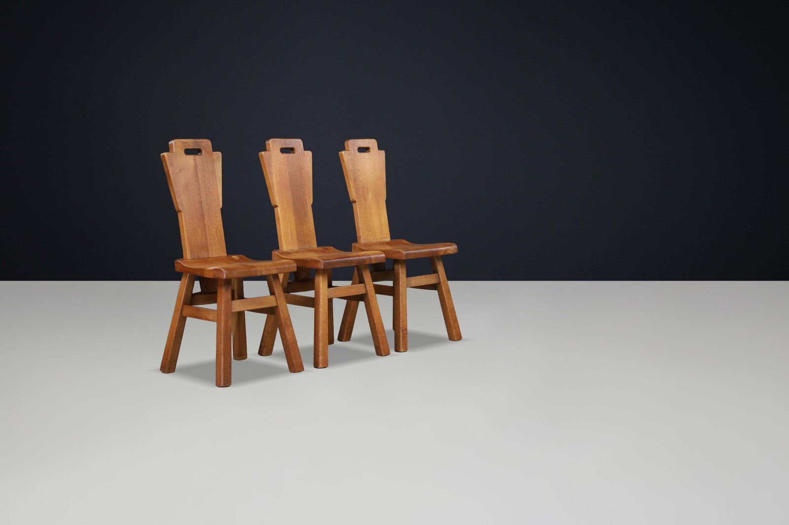 Set Of Four Brutalist Oak Dining Chairs, Belgium, 1960s photo vinterior