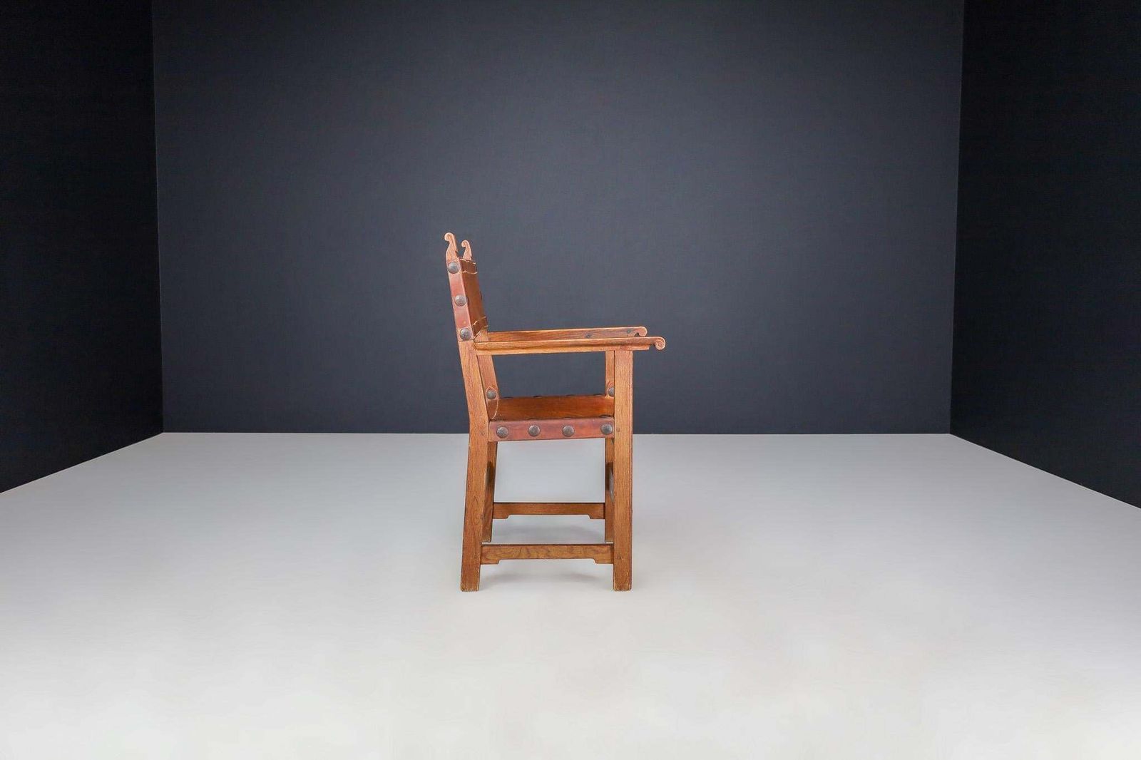 photo furniture Provincial Mid Century Armchairs In Patinated Cognac Saddle Leather, France 1950
