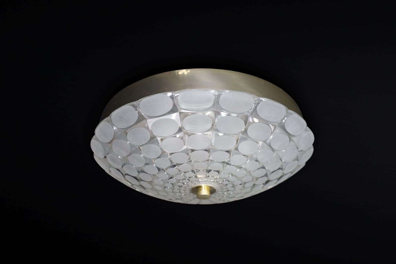 Mid Century Space Age Frosted Glass Round Flush Mount  J.T. Kalmar Austria 1960 photo for sale